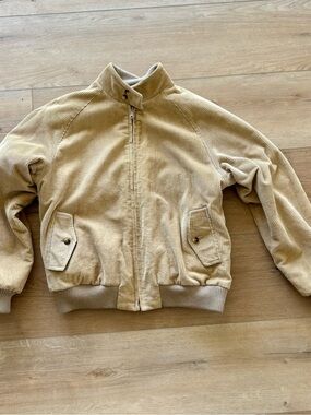vintage reversible tan corduroy / blue wool bomber jacket.